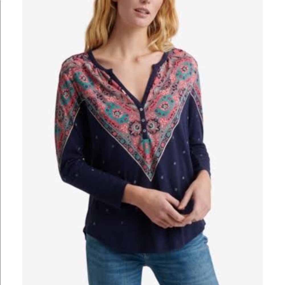 Lucky Brand NWT Bandana Print Henley Top XL Navy